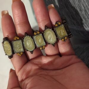 Bracelet - Art Glass RHINESTONE Brass Stretch Bracelet